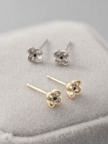 1 Đôi bông tai bạc Sterling S925 hình hoa bốn cánh đính đá Zirconia, món quà trang sức đa năng dành cho học sinh, các bữa tiệc, lễ hội. - hoa - Xem 1