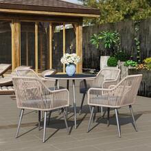 4 Seater Rattan Dining Set Rattan Garden Furniture Set With Parasol Hole Cushions Glass Top Table For Patio Balcony Light Brown - Light Brown - View 9