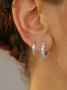 Hihho 2 pares de pendientes de aro redondos geométricos huecos vintage con incrustaciones de circonita de cobre, combinados con pendientes clásicos de oro brillante de una sola hilera con circonita, pendientes decorativos, regalo para mujer. - pendientes - Ver 2