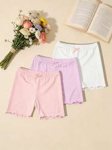 3pcs Celana Pendek Kasual Warna Polos untuk Anak Perempuan, Legging Minimalis dengan Hiasan Rumbai, Pakaian Sehari-hari yang Serbaguna - MultiWarna - View 16