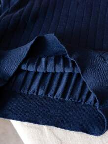 Boys' Solid Color Cable Knit Short Sleeve Half-Zip Lightweight Sweater, Suitable For School & Everyday Wear, Spring/Summer/Autumn - Navy Blue - View 6