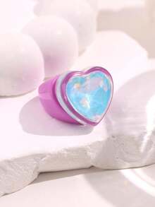彩色心形水晶树脂戒指，夸张大号糖果色树脂戒指，时尚个性春季派对饰品，千禧年风格配饰 - 彩色 - 查看 11