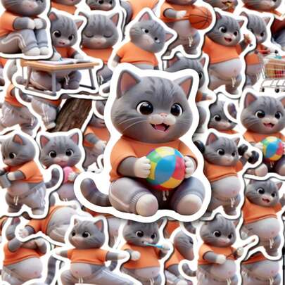 50PCS Cute Cartoon Gray Cat Stickers For Water Bottles Laptop Phone Case Luggage Skateboard Guitar Journaling Scrapbooking Notebook Planner Decorative Vinyl Decals For Teens Adults Aesthetic Waterproof Stickers For DIY Crafts Room Decor Party Favors Gift Exchange Office Desk Decor Personalization Scrapbook Supplies Stationery Funny Stickers