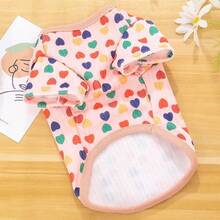 1件宠物T恤，轻薄透气，时尚爱心印花，适合小型犬、吉娃娃、猫咪 - 粉色 - 查看 8