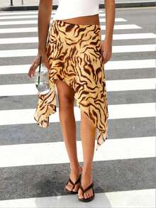 Women's Summer Bohemian Asymmetric Hem Knee-Length Skirt - Multicolor - View 1