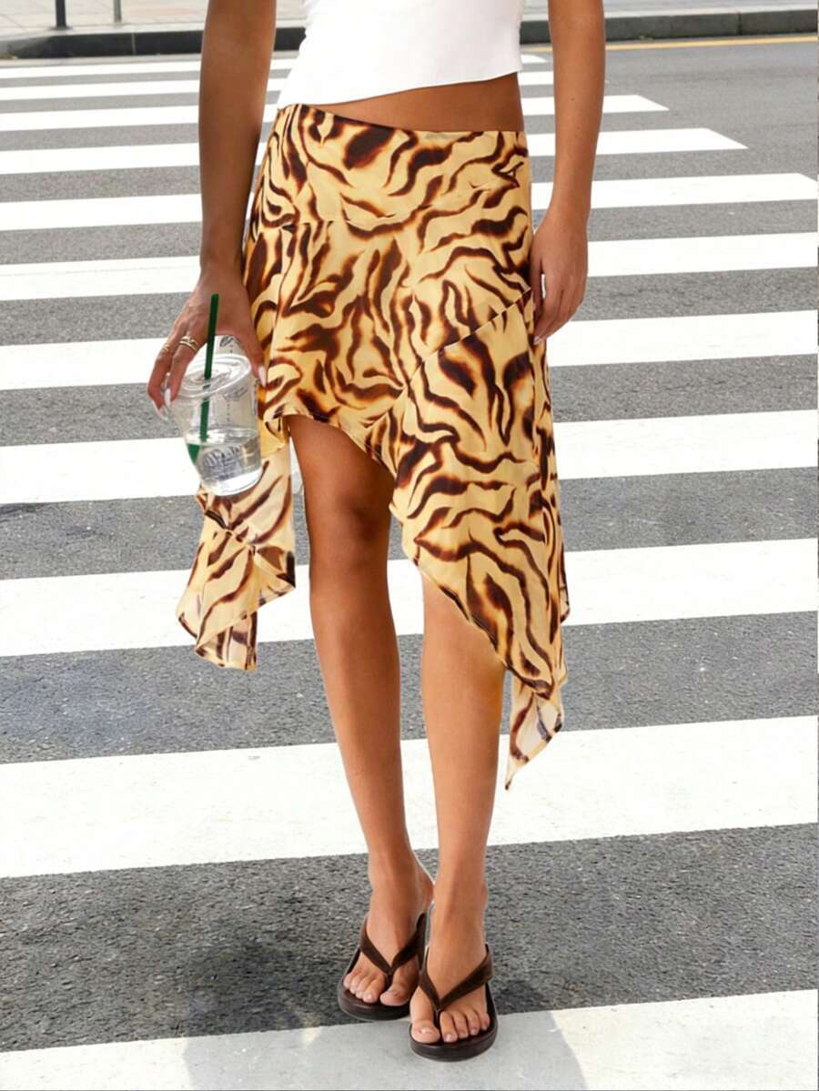 Women's Summer Bohemian Asymmetric Hem Knee-Length Skirt - Multicolor - View 1