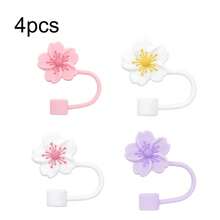 4pcs/8pcs Floral Decorative, Dust-Proof Drinking Straws Covers, Silicone Caps For Water Bottles, Reusable Straw Covers For Gifts, Parties, Home & Party Decor, Back To School Supplies - 櫻花吸管蓋 - 查看 14