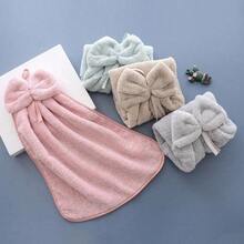 1pcs Bowknot Hand Towel, Coral Fleece Quick-Dry Hand Towel With Hanging Loop, Absorbent Soft Towel, Kitchen Cleaning Cloth, Bathroom Supplies, Tea Towel, Christmas Gift - View 4