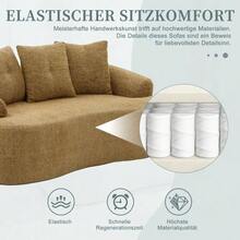This Contemporary Two-Seater Sofa Set Features Deep, Round Cushions With A Chenille Cloud Pattern, A Compact Design Without Springs, And Includes Three Decorative Cushions. Suitable For Compact Apartments. - 芥末黃 - 查看 5