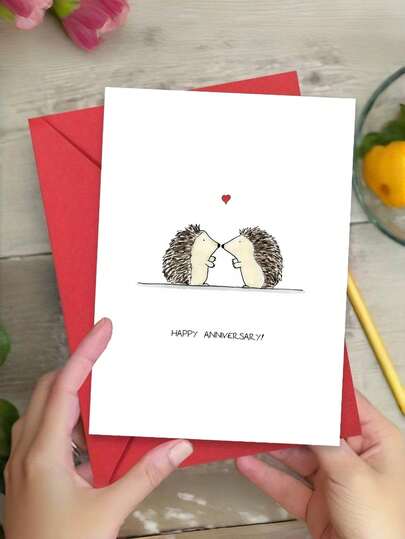 1 Stück "Alles Gute zum Jahrestag" süße Igel Jahrestags Karte mit Umschlag - romantisches Erinnerungsstück, perfekt für Ehemann, Ehefrau & Partner, ideal für Hochzeits- und Beziehungsjahrestage, leere Innenseite