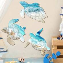 1/3 peças de decoração de parede em madeira estilo costeiro de verão, pingente decorativo de tartaruga marinha para praia e oceano, tartaruga, concha e vida marinha da praia, decoração para quarto, casa, adequado para decoração de porta de entrada de quarto com vista para o mar, decoração externa de praia, decoração para casa com tema náutico - Multicolorido - Ver 2