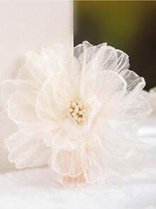 2pcs Ladies' Sweet White Mesh Flower Hair Clips, Suitable For Daily Use Boho Valentine's Day Valentines Hair Accessories For Women Claw Clips Hair Claws Hair Barrettes, School Stuff, Vacation Outfits Woman - White - View 3