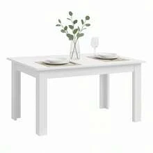 Miroytengo Mesa de jantar fixa 138x80 cm, mesa de sala de estar Nur em melamina branca fosca, móveis modernos para casa, sala de jantar, kit de montagem incluído, ideal para decoração de sala de estar, largura 138 cm, altura 74,6 cm, profundidade 80 cm.. - Branco - Ver 2