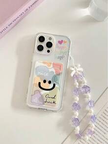 Smiling Face Painted Transparent Square Card Holder Multifunctional Card Wallet With Wrist Strap Thick Shockproof Phone Protective Case Compatible With IPhone/ Galaxy/,International Version, Not The Domestic Version - Multicolor - View 2