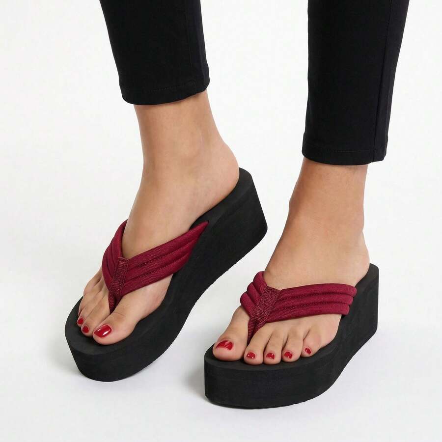 1 đôi dép lê chống trượt thường ngày dành cho nữ, kiểu dáng thời trang đa năng. - Màu Đỏ Sâu - Xem 1