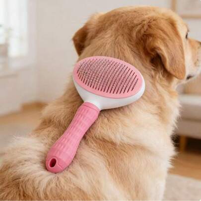 1 pieza Cepillo para perro, Cepillo para gato, Peine para pulgas, Cepillo autolimpiante, Cepillo para aseo de mascotas, Cepillo de masaje para mascotas, Cepillo para eliminar pelo muerto, Cepillo para desenredar, Cepillo automático para eliminar pelo muerto, Herramientas de limpieza para mascotas, Etiqueta recolectora de pelo, Cepillo para perro, Cepillo para gato, Cepillo recolector de pelo de mascota, Accesorios para animales, Suministros para mascotas