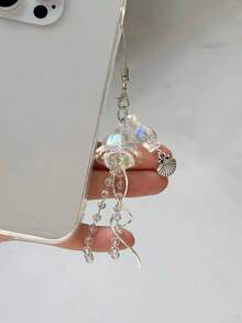1件梦幻水母手机链水晶透明海洋生物钥匙扣弯曲金属吊坠时尚包包挂件手机挂绳 - 彩色 - 查看 5