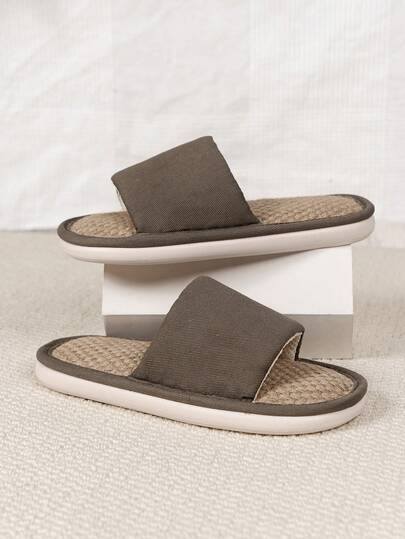 Men's Washable Solid Color Open Toe Slippers, 2cm Flat, Simple And Clean For Home, Bedroom, Indoor And Outdoor Wear, Warm Lining For Autumn, Solid Color