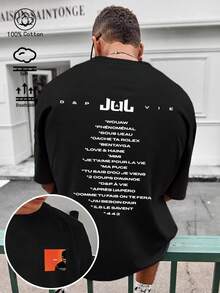 Camiseta masculina 100% algodão, estilo streetwear e hip-hop, com estampa gráfica. Nova peça esportiva para primavera/verão e todas as estações. Camiseta preta de manga curta, elegante, macia e respirável. - Preto - Ver 1