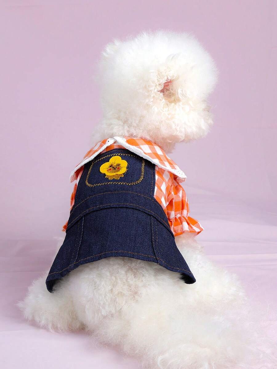 1pc Pet Dress, Dog/Cat Clothes - Sunflower Dress - Blue - View 1