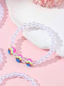6 piezas Lindo conejo de perlas, huevo, pulsera de cuentas de perlas de arcilla polimérica de pollito, adecuado para que las niñas lo usen en Pascua, cumpleaños, fiesta - Multicolor - Ver 5