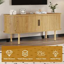 47 "Medio siglo moderno armario buffet lateral - gabinete de almacenamiento de puerta deslizante de roble para cocina, sala de estar y entrada - Mango dorado - Ver 3