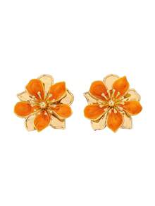 1 Pair Fashionable Enamel Flower Pendant Earrings, Suitable For Women's Daily And Summer Vacation Elegant Outfits - Yellow Gold - View 6