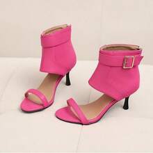 2025 Neuankömmling Retro Französisch Samt Offene Zehe High Heel Sandalen, Nische Sexy Römische Stiefel - Heißes Pink - Übersicht 5