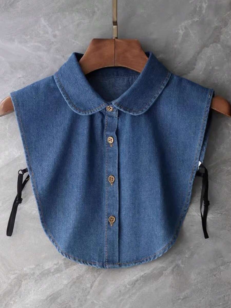 1pc Denim Minimalist Detachable Collar, Professional Multi-Functional Round Collar Fake Collar, Half-Shirt Fake Collar, Multi-Functional Decor, Suitable For All Seasons - Royal Blue - View 1