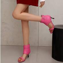 2025 Neuankömmling Retro Französisch Samt Offene Zehe High Heel Sandalen, Nische Sexy Römische Stiefel - Heißes Pink - Übersicht 9