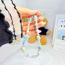 彩色心形手工串珠手机挂绳，钥匙扣配件DIY链，女士腕带吊坠，创意背包装饰，手机挂绳；新款串珠挂绳腕带，CCD相机钥匙扣，手机挂绳串珠装饰，便携式手机壳挂绳 - 彩色 - 查看 5