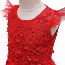 Vintage Lace Party Dress For Girls - Boho Style Maxi Gown For Pageant, Wedding & Celebration - 紅色 - 查看 2