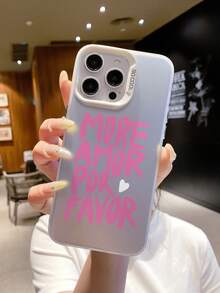Fashionable Pink Letter Love Heart Graphic Luxury Gradient Silver Silicone Soft Edge Acrylic Hard Back Thick PC Metal Button Protective Phone Case Compatible With IPhone///// - Silver - View 2