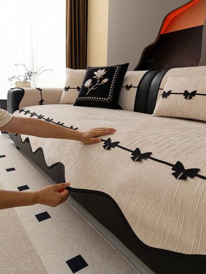 1pc Chenille Sofa Cushion Cover, Minimalist Modern Style Sofa Seat Pad, Pet-Friendly Anti-Scratch Sofa Protector, Machine Washable Home Decor Suitable For L-Shaped Combination Sofa And 1/2/3/4 Seater Sofa (Sold Separately)