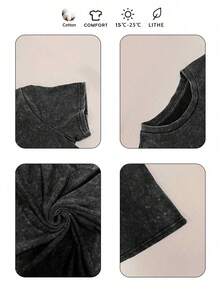 女士骷髅印花圆领短袖休闲宽松T恤 - 黑色 - 查看 4