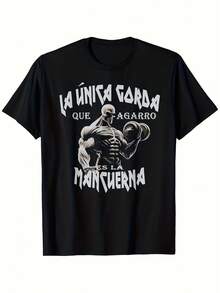 Camiseta Unisex para Hombre con Diseño Gráfico de Calavera Mexicana Inspirada en el Gimnasio - Diseño Motivacional de Fitness Negro con el Lema "La Unión Hace Fuerza", Cuello Redondo de Corte Regular, Tela de Elasticidad Media, Lavable a Máquina, Corte Holgado Casual de Manga Corta, Lavable a Máquina, Todas las tallas. - Negro - Ver 1