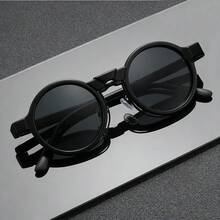 1 Pair Unisex Minimalist Black Frame Round Fashion Glasses, Steampunk Style, Suitable For Street Photography - Black - View 4