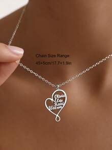 Customized Personalized Creative Heart-Shaped Name Necklace, Can Customize 1-6 Names, Stainless Steel Heart-Shaped Name Pendant Jewelry, Unisex Nameplate Pendant Necklace, Family Heart-Shaped Genealogy Necklace - Gold - View 7