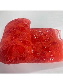 1件3码橙色亮片蕾丝面料，柔软的非洲面料，优雅的花卉刺绣图案，非常适合DIY缝制女士婚纱和晚礼服，以及作为室内装饰面料。 - 蕾絲刺繡 - 查看 3