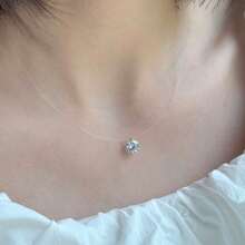 1pc Minimalist Versatile Pure Silver Necklace, S925 Silver Fishing Line Pendant Design, Women's Clavicle Chain, Suitable For Daily Commute - 2 Carats - View 8