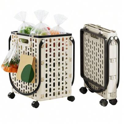 Piorlado Lightweight Foldable 27L Shopping Cart, Large-Capacity Portable Grocery Utility Cart, Includes Hooks & 360-Degree Swivel Wheels