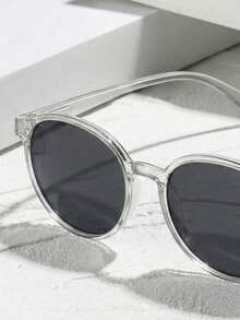 1 Pair Unisex Round Gray Minimalist Sunglasses, Suitable For Basic Styles, Tropical Beach Vacation, Shopping Travel, Driving Camping, Fishing And Other Occasions - 黑與白 - 查看 3