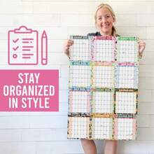 Hadley Designs Yearly Wall Calendar 2026 Large - 12 Month Dry Erase Calendar For Wall, Double-Sided, Reversible, Erasable, Reusable, Full Year Long Annual Planner - Doodle Colorful - ColorA - 查看 2