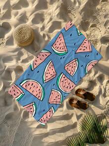 1 pieza Toalla de playa para niños con estampado de sandía azul, manta de playa extra grande de microfibra súper suave, toalla de baño súper absorbente, adecuada para viajes, piscina, buceo, surf, yoga, camping, disponible en varios tamaños, accesorio de playa - Multicolor - Ver 10