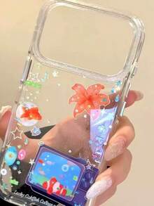 蝴蝶金鱼亮片手机壳，带挂绳，兼容 17 Pro Max、16 Pro、15、14、13系列，韩版保护套 - 無色 - 查看 5