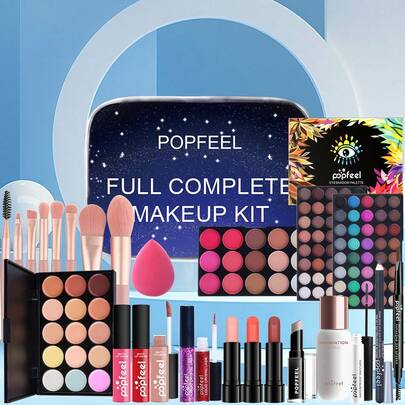 Set de regalo de maquillaje de lujo POPFEEL - Paleta multicolor, incluye base de maquillaje, paleta de sombras de ojos, etc. - Ideal para el Día de la Madre, regalos festivos