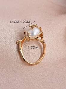 1pc 18K Gold Plated Natural Pearl & Cubic Zirconia Tree Branch Open Ring, Suitable For Women & Men, Daily Or Party Wear - White - View 5