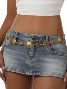 1pc Women's Waist Chain, Metal Geometric Shaped, Vintage Bohemian Dress Decoration Belt - 腰鏈 - 查看 3