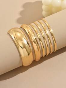 6件套夸张几何多层光滑手镯套装（女士款） - 幾何 - 查看 4