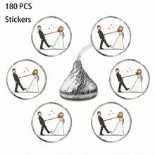 36/180 Pcs Stickers Featuring A Bride And Groom Pulling A Rope, Perfect For Anniversary Celebrations, Wedding Party Favors, Along With Candy And Envelopes - A - View 8
